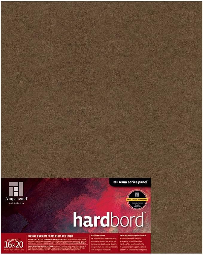 Ampersand Art Supply Hardboard Wood Painting Panel: Museum Series Hardbord, 16" x 20", 3/4 Inch Cradled Profile