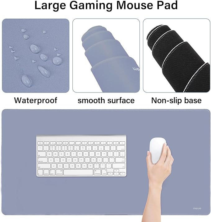 MOSISO Keyboard Mouse Pad Set, Large Gaming Mousepad&Keyboard Wrist Rest&Mouse Wrist Rest&Coaster, Ergonomic Non-Slip Mousepad&Easy Typing Cushion with Memory Foam for Home Office, Lavender Gray
