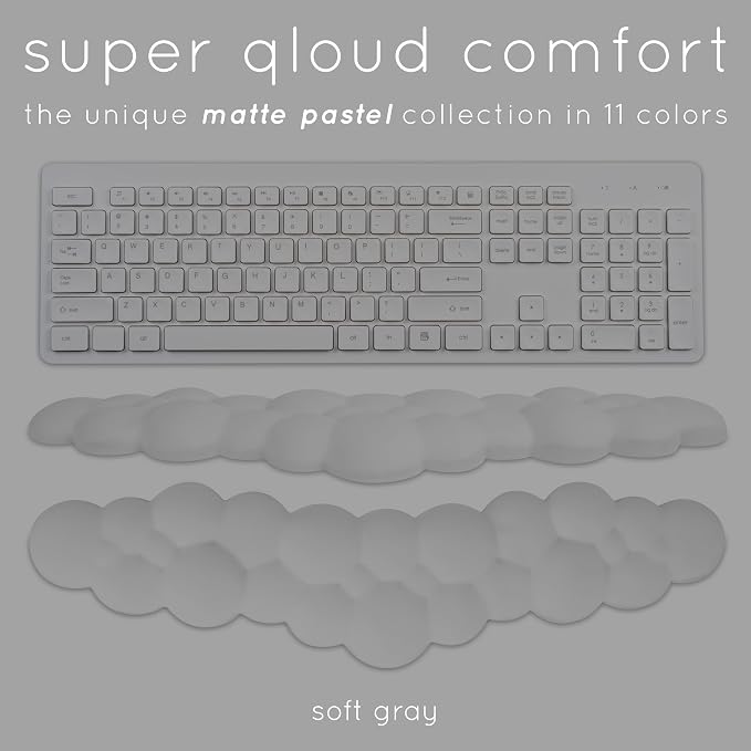 Cloud Keyboard Wrist Rest – Create-ables Qloud Cloud Wrist Rest for Computer Keyboard and Mouse, Ergonomic Memory Foam Wrist Pad with Non-Slip Base, Includes Cloud Mouse Pad – Gray