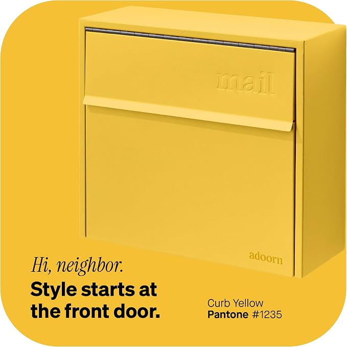 Adoorn Lockable Wall Mount Mailboxes for Outside - Small Anti-Theft Locking Mailbox for Letters - Weatherproof Construction - Durable Steel - 13.5" H x 15" L x 5.5" D - Curb Yellow