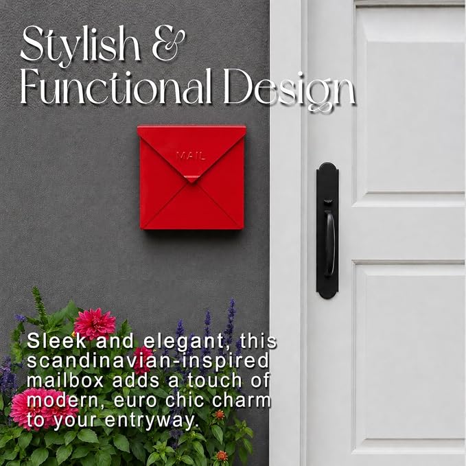NACH Mailboxes for Outside Wall Mount, 10 x 10 x 4 inch Red Mail Boxes for House Outside, Waterproof Mailboxes for Outside - Chicago Style Mail Box