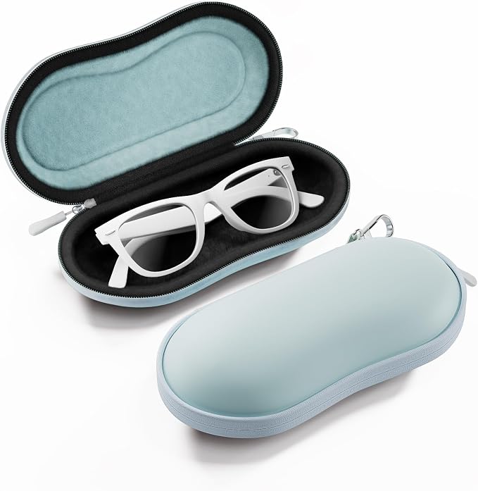 ProCase Sunglasses Case, Hard Shell Glasses Case for Men Women -Lightblue | Travel Shockproof Eyeglass Case with Metal Hanging Hook and Velvet Lining, Zipper Sport Glasses Holder Organizer for Gifts