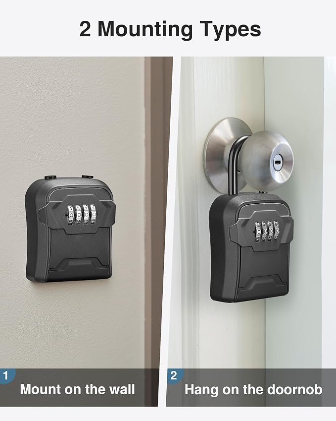 Puroma Lock Box, Key Lock Box Wall Mount & Portable Combination Lockbox with Resettable Code, Security Lockbox for Outside House Keys, Apartment Realtors Spare Keys Storage (4 Pack, Pure Black)