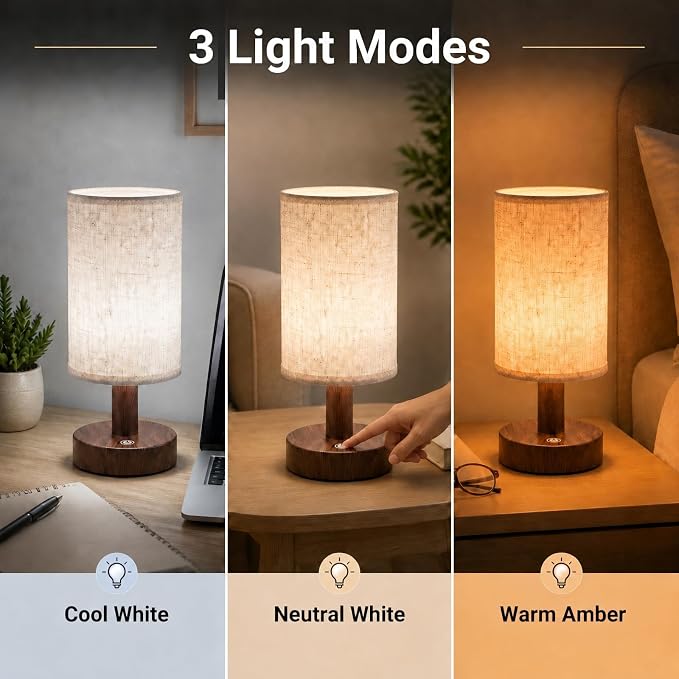 Mini Cordless Bedside Lamp, Touch Rechargeable LED Night Light | Minimalist Portable Lamp, 3 Color Modes, Stepless Dimmable, 4000mAh Battery, Decor for Bedroom & Living Room