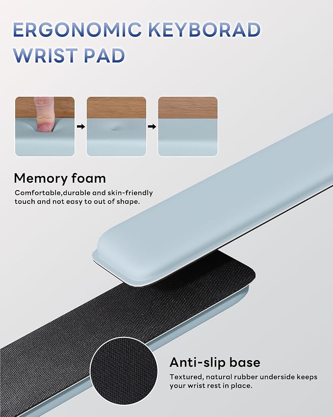 Laborio Computer Keyboard Wrist Rest, Keyboard Riser Stand for Desktop | Blue, Ergonomic Acrylic Keyboard Holder, Non-slip Wrist Pad, Pain Relief for Typing, Multiple Colors