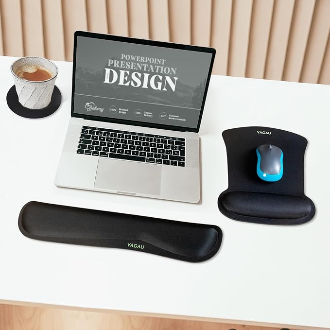 VAGAU Premium Keyboard Wrist Rest and Mouse Pad Wrist Support | Ergonomic Memory Foam Set for Office, Laptop, Mac, Computer and Gaming, Comfortable Typing &Wrist Pain Relief