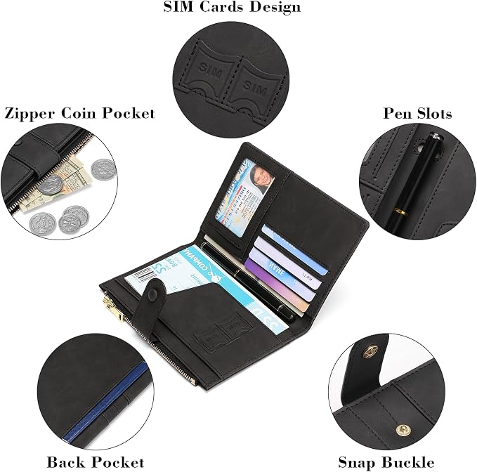 RFID Blocking Leather Passport Wallet Cover Case with Pen and Card Slots Travel Wallet for Women/Men Travel Must Haves Accessories