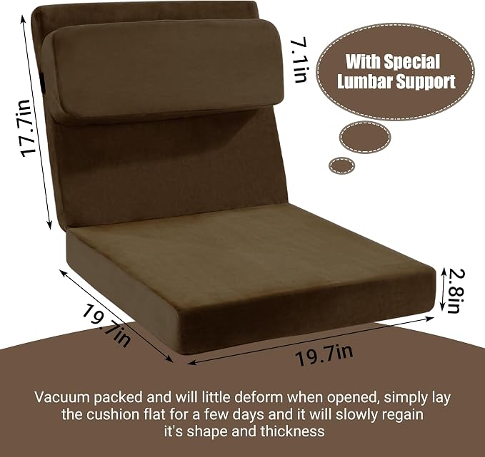 HOMBYS Recliner Seat Cushion with Lumbar Support Pillow and Adjustable Headrest, Medium Firm Foam Filling Chair Pad and Back Support, Non-Slip Design for Comfort and Pressure Reduce, Brown