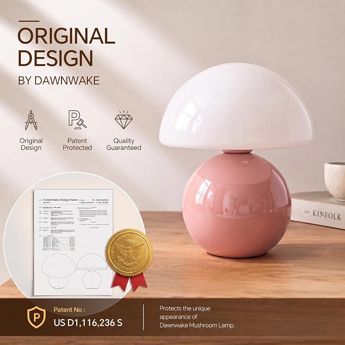 Mushroom Lamp Table Lamp for Bedroom-Small Desk Table Lamps,Pink | 8.7" Mid Century Modern Table Lamps for Living Room Bedroom Decor,Cute Ceramic Lamps for Mushroom Home Room Decor,Glass Shade
