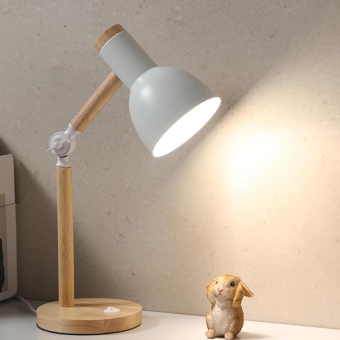 Adjustable Wooden Arm Desk Lamp, Metal Shade Table Lamp | Dorm Lamp,Bedside Lamp,Reading Lamp,Lamp for Home Office