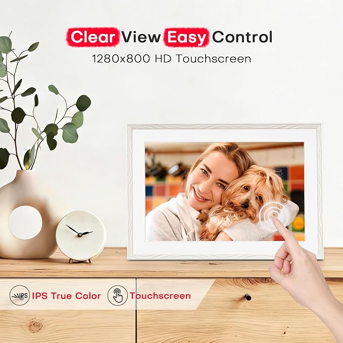 Frameo Digital Picture Frame, 10.1 inch Frameo Digital Frame WiFi, 1280 * 800 IPS HD Touchscreen, 32GB Storage, Instant Share Photo Video, Gifts for Mom, House Warming