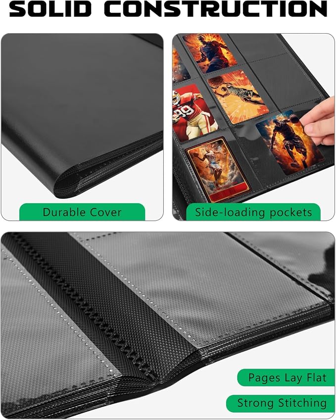 Lzerking 2 Pack 9 Pockets Trading Card Binder, Black, 40 Sheets, 720 Cards, Baseball, Football, Basketball, K-pop Photocard