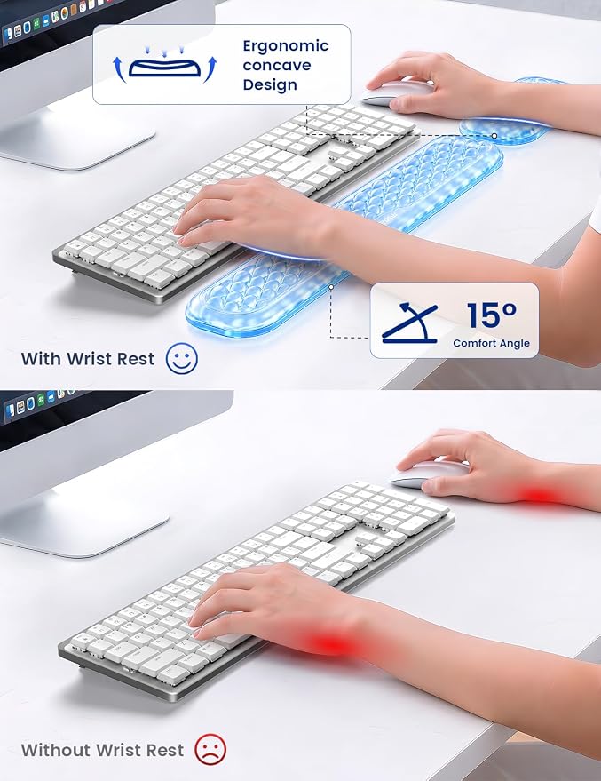Vaydeer Gel Wrist Rest Set for Keyboard and Mouse, Ergonomic Wrist Support | Cooling Gel Keyboard and Mouse Wrist Pads with Non-Slip Base for Typing, Gaming, Laptop, Home Office, Glacier Blue