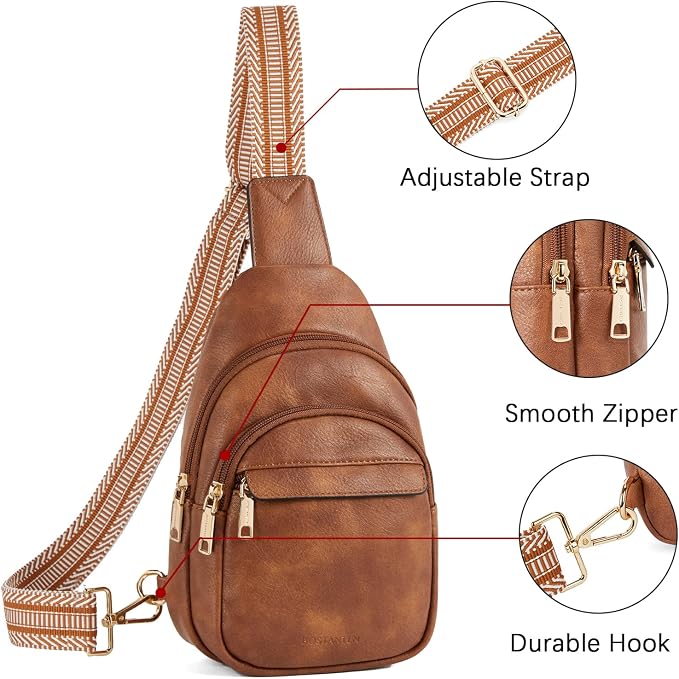 BOSTANTEN Sling Bag for Women Leather Crossbody Bags Fanny Pack Chest Bag for Travel | Adjustable Wide Strap, Small, Anti Theft, Lightweight, Multi Pockets and Carrying Way, Card Slot, Cute Trendy for Everyday