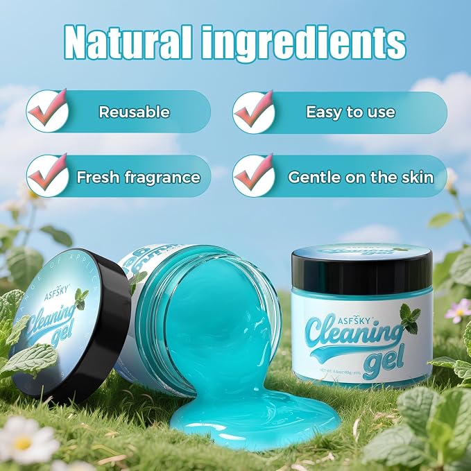 ASFSKY Car Cleaning Gel, Mint | Cleaning Putty for Car Interior, Keyboard Dust Remover, Universal Cleaning Gel, Blue, 1 Pack