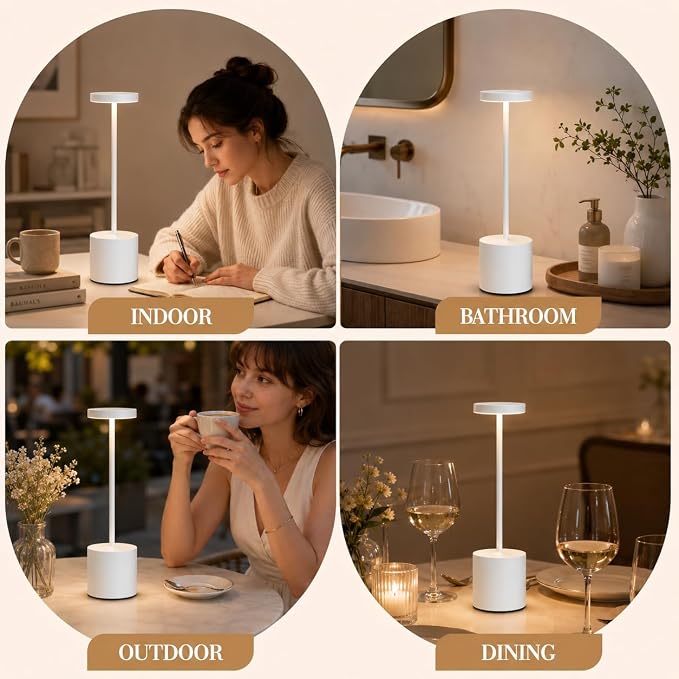 AUDLES White Cordless Table Lamp Set of 2, USB Rechargeable Touch Dimmable | Desk lamp with 3 color temperatures, touch control, USB charging, IP54 rated for bedroom, dorm, office, and nightstand