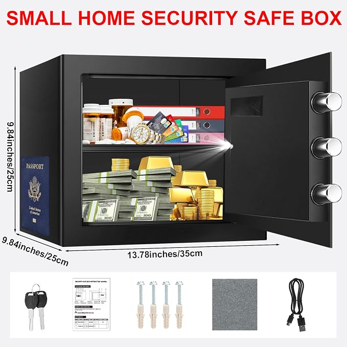 1.3 Cuft Safe Box Fireproof Waterproof, Digital Security Safes for Home Use Fire and Water Proof with Combination Lock, Alarm System and Removable Shelf, Anti-Theft Fireproof Safe For Money, Jewelry