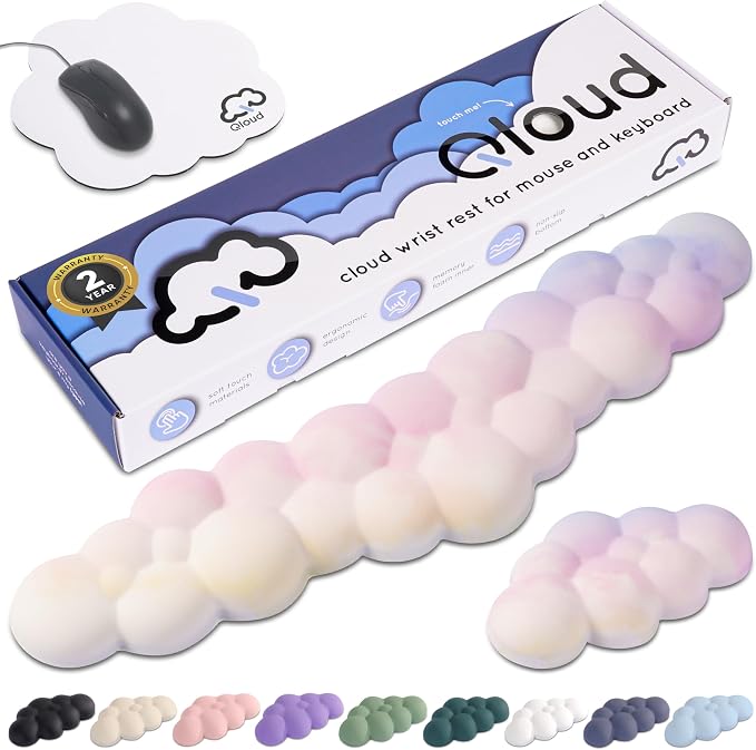 Rainbow Cloud Keyboard Wrist Rest – Create-ables Qloud Rainbow Wrist Rest for Computer Keyboard and Mouse, Ergonomic Memory Foam Wrist Pad with Non-Slip Base, Includes Cloud Mouse Pad
