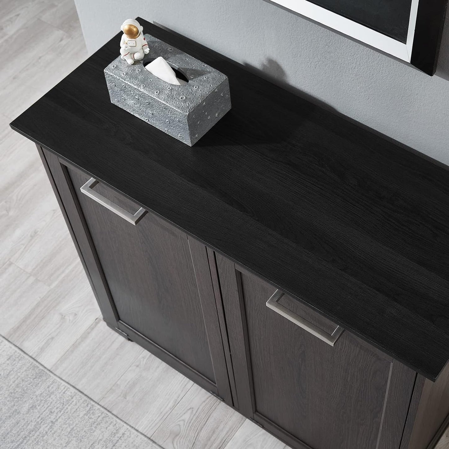 OLD CAPTAIN Double Tilt Out Trash Cabinet, Wooden Kitchen Garbage Can Free Standing Holder (Dark Brown+Black Top Panel)…