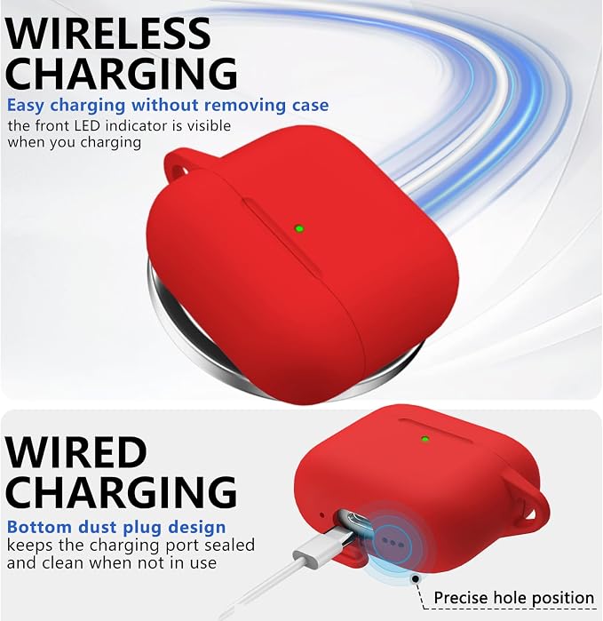 Ljusmicker for AirPods 4 Case 2024 with Cleaner Kit,Soft Silicone Protective Cover for Apple AirPods 4th Generation Cases for Women Men,for AirPod 4 Case Accessories with Keychain-Deep Red