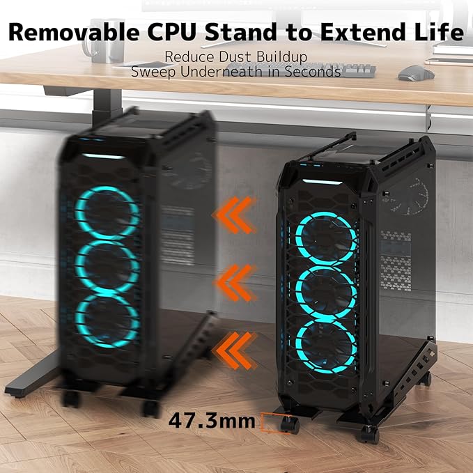 PUTORSEN Computer Tower Stand - Under Desk PC Stand for Floor with Rolling Caster Wheels, Adjustable CPU Tower Holder Fits Most PC Tower