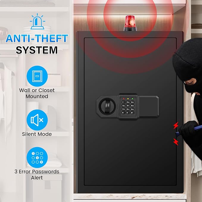 [Upgraded Version] 25.6"H Steel Fireproof Safe, 6.0 Cuft Safe Box with Combination Lock, Smart Alert and Mute Mode, Anti-theft Home Safes for Documents Jewerly Ammo Money