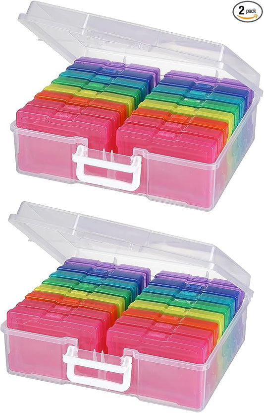 novelinks Transparent 4" x 6" Photo Cases and Clear Craft Keeper with Handle, 16 Inner Photo Organizers & Photo Storage Box, Plastic Photo Storage Containers (Color - 2Pack)