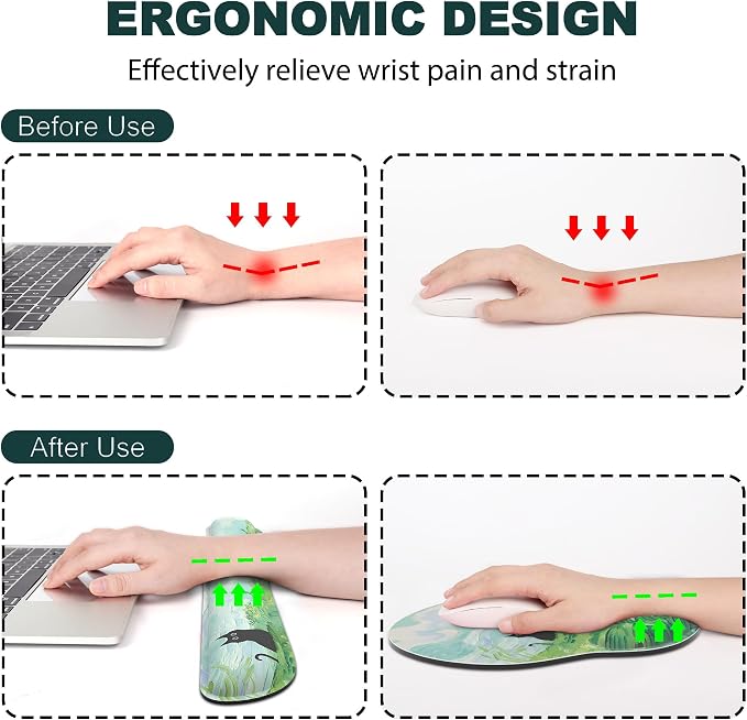 Ergonomic Mouse Pad with Wrist Rest and Keyboard Wrist Rest, Mousepad | Memory Foam Wrist Rest for Computer Keyboard, Pain Relief, Non-Slip Base, Mouse Pad with Wrist Support for Gaming, Pating Cat