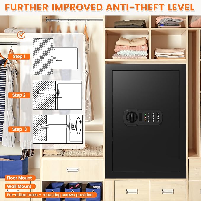 21.65"H Safe Box for Home | 3.8 cu ft Anti-Theft Safe with A4 Fireproof Bag | 36Lb Large Heavy Safe with Electronic Combination Lock & Removable Shelf | Document Safe for Office Cash Medicine Valuable