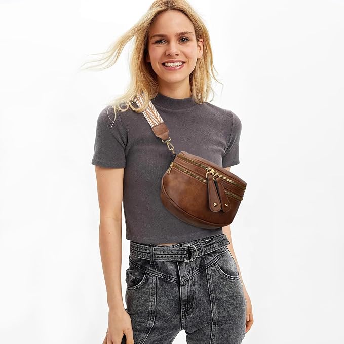 KKXIU Crossbody Bags for Women Vegan Leather Travel Bum Bag | Trendy Fanny Waist Pack | Shoulder Purse with Adjustable Strap