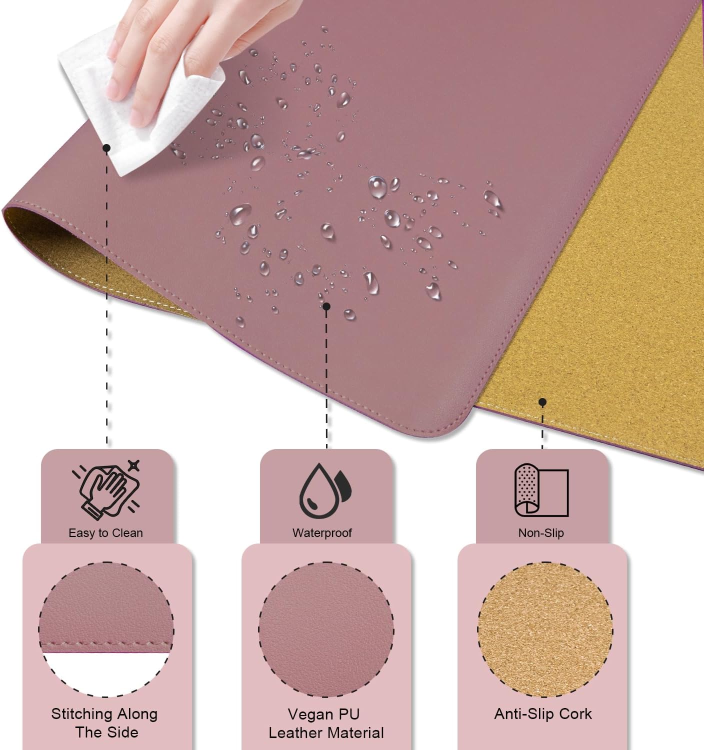 Large Desk Pad, 47.2'' x 23.6'', Office Desk Mat, Computer Mat for Desk, Leather Desk Pad Protector, Sewing Desk Blotter, Desktop Writing Pad for Office/Home/Decor Purple Pink