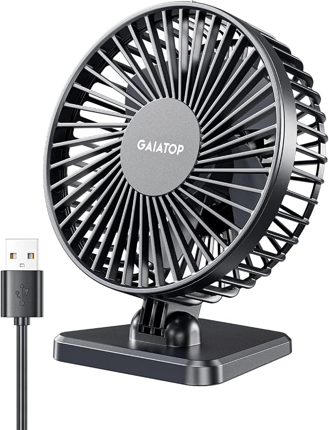 Gaiatop USB Desk Fan, Small But Powerful, Personal Portable Quiet 3 Speeds, Adjustable Mini Table Desktop fan for Cooling Home Office Car Summer Travel Gifts Black