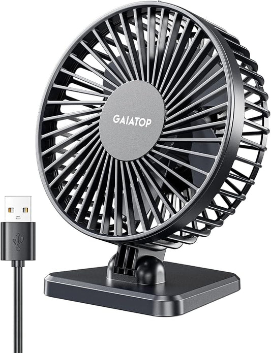 Gaiatop USB Desk Fan, Small But Powerful, Personal Portable Quiet 3 Speeds, Adjustable Mini Table Desktop fan for Cooling Home Office Car Summer Travel Gifts Black