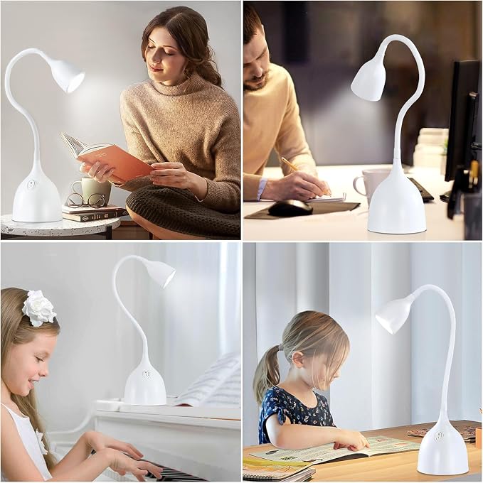 EJIAXIN Desk Lamp for College Dorm Room - LED Reading Light - Small Adjustable Flexible Gooseneck Table Lamp - Eye-Caring Desk Lamp for Home Office Study Lamp, White