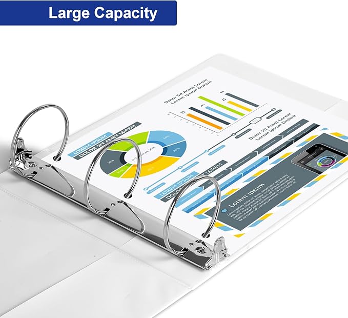 ViVin 3 Ring Binder 3 inch with Clear View Cover, Large 3" Round Ring for Strength, Holds 600 Sheets of US Letter Size Paper, Office Home School, 2 Pack (White)