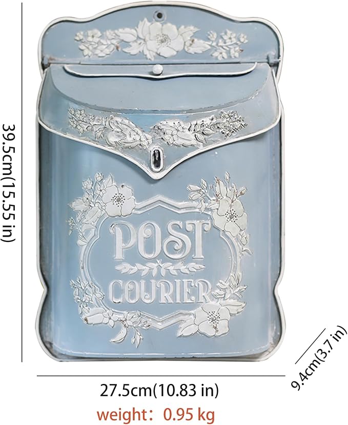 BIG FORTUNE Wall Mount Mailbox for House Outside Vintage Metal Door Mailbox Antique Style Nostalgic Charm Home Decor Garden Vintage English Cottage Decor Flower Patter