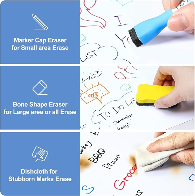 1 Pack Magnetic Dry Erase Board Sheet for Fridge, 12"x8" Erasable Refrigerator WhiteBoard w/ 4 Markers & 1 Eraser- Smooth and Flexible Small Magnet Blank Notepad for Home Kitchen Organizer and Planner