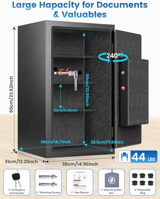 [𝟐𝟎𝟐𝟔] 𝟑𝟓𝐌𝐢𝐧 𝟏𝟕𝟎𝟎°𝐅 Fire Proof Safe for Home Documents, 4.5 Cuft Fireproof Safe for Home, Home Safes With Removable Shelf, 𝟒𝟒𝐋𝐛𝐬 Heavy Duty Safes with Anti-theft for Home, Office