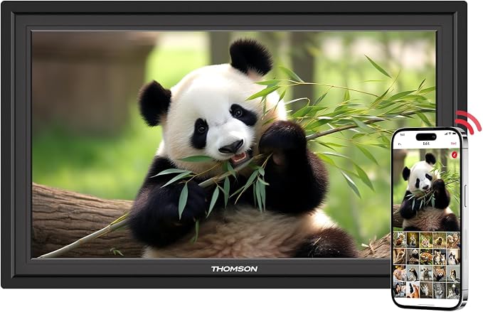 THOMSON 15.6Inch FHD Digital Picture Frame, 1920x1080 IPS Digital Photo Frame with 32GB Large Storage, Quad-Core CPU, Auto-Rotate, Slideshow, Easy Photo Transfer via WiFi APP/Email/USB/SD Card