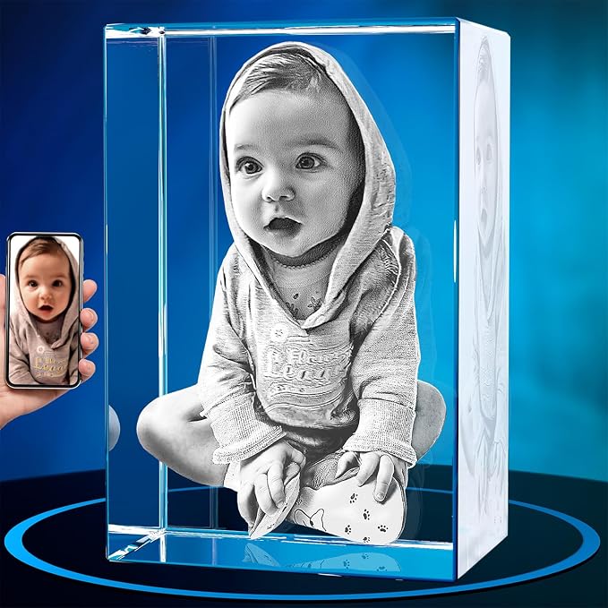 ArtPix 3D Crystal Photo, Personalized Gifts for Women, Wife, Mom, Her, Him, Men, Great Customized Gift With Your Own Photo - Anniversary, Wedding, Birthday - Custom Glass 3D Laser Etched Picture Frame