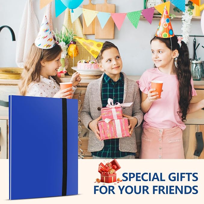 Card Binder, EDUDIIU 9 Pockets Premium Trading Card Binders, Cards Collection Binder Album, Side Loading Yugioh Holder Book for Sport, Football, Baseball Collector - Dard Blue