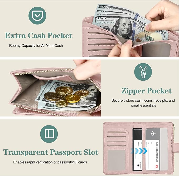 RFID Passport Holder for Travel, Leather Passport Wallet Cover with Airtag | with Airtag Slot, Card Cash Holders, Zippered Coins Pocket, for Women/Men, Gift Box, Travel Essentials, 4.1"L x 1"W x 6.3"H