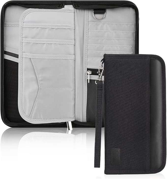Passport Holder Family, RFID Blocking Travel Passport Wallet for 4-6 Women Men, Waterproof Travel Document Organizer Credit Cards Case, Portable Passport Bag with Zipper Pocket (Black)