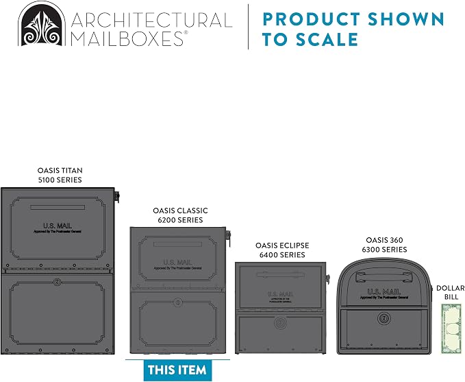 Architectural Mailboxes Oasis Classic Large High Security Parcel Mailbox, White | Galvanized steel build with a secure steel cam lock, magnetic door closure, and hopper delivery door. USPS approved.