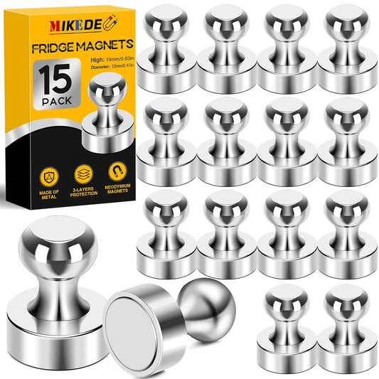 MIKEDE Strong Fridge Magnets for Whiteboard, 15Pcs Neodymium Push Pins for Refrigerator, Office, School, Classroom, Kitchen