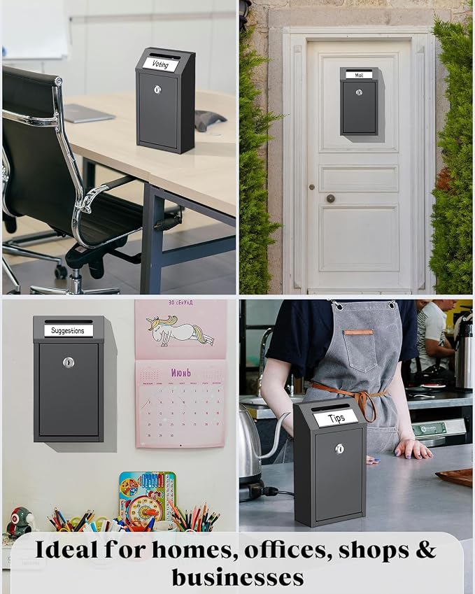 Uniclife Money Box for Cash, Wall Mount Mailboxes for Outside, Locking Mail Box Magnetic Label Holder, Key Drop Box, Cash Box with Lock, Metal Donation Box, Suggestion Box for Home, Office & Shop