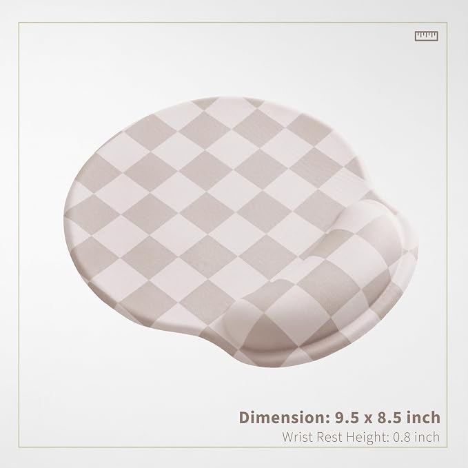 Ohocut Beige Khaki Checkered Mouse Pad with Gel Wrist Rest, Wrist Support, Ergonomic Desk Accessories for Women, Office Laptop Gaming Decor, Cute Aesthetic Check Design