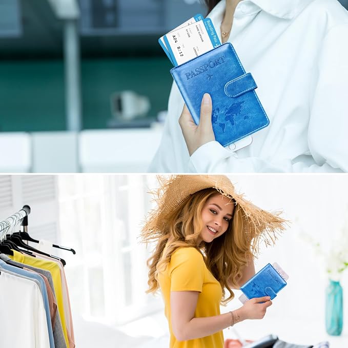 Eoehro Passport Holder for Travel Essentials, Passport Wallet Cover Case for Travel Must Haves Accessories,Passport Book Holders for Women and Men(blue)