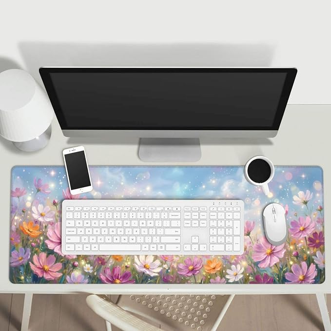 Flowers Gaming Mouse Pad Large Extended Desk Mat Non-Slip Rubber Base Keyboard Pad with Stitched Edges for Office Gaming 31.5x11.8 in