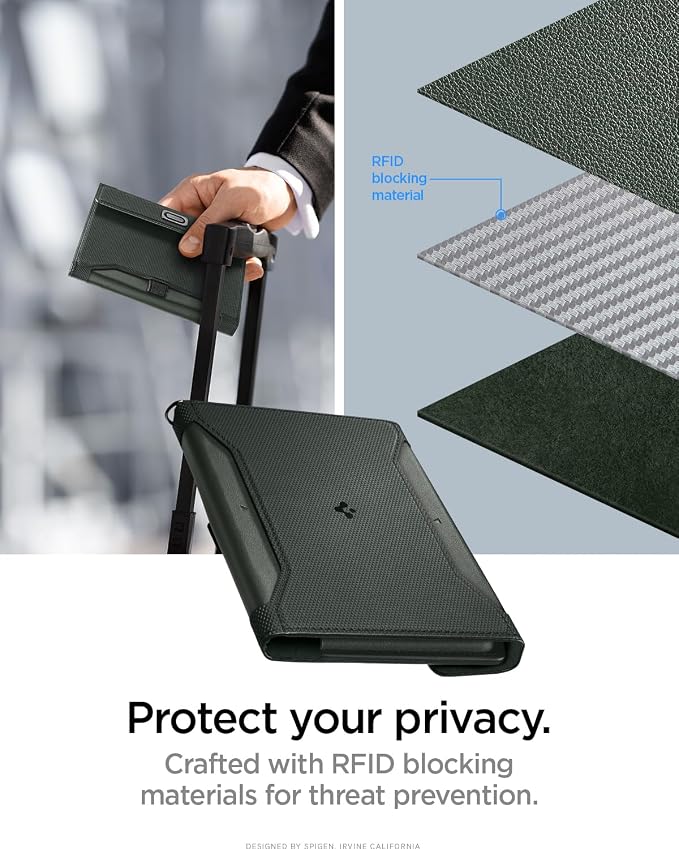 Spigen Life Passport Card Cover Holder, RFID Blocking | Travel Document Organizer, SIM Card Pin Included - Black